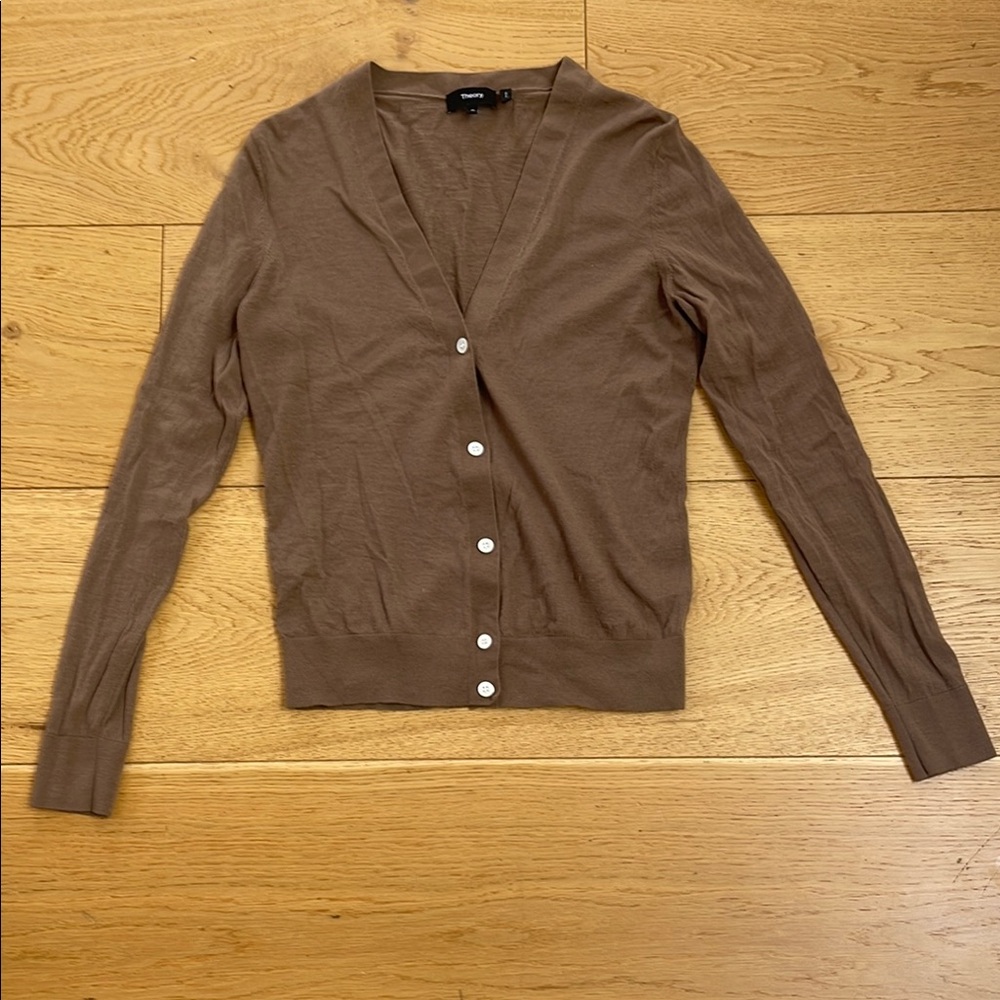 Theory Brown Cardigan Sweater V-Neck Ribbed